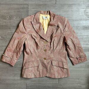Vintage 90s Kay Unger NY Victorian Pink Plaid Floral Ruffle Sleeve Blazer Size S